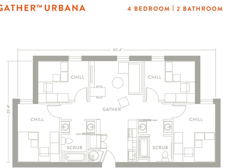 $566 / 4br - 1050ft2 - Subleasing Aug-July 2023-24 1 Bedroom in 4 Bed Apt.[1ST MONTH FREE] (Urbana, IL)(Brand New Building, Walking Distance to University)